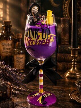 Artisan Drink Up Witches Wine Glass Candle Cherry Cheesecake 18oz Soy Wax New